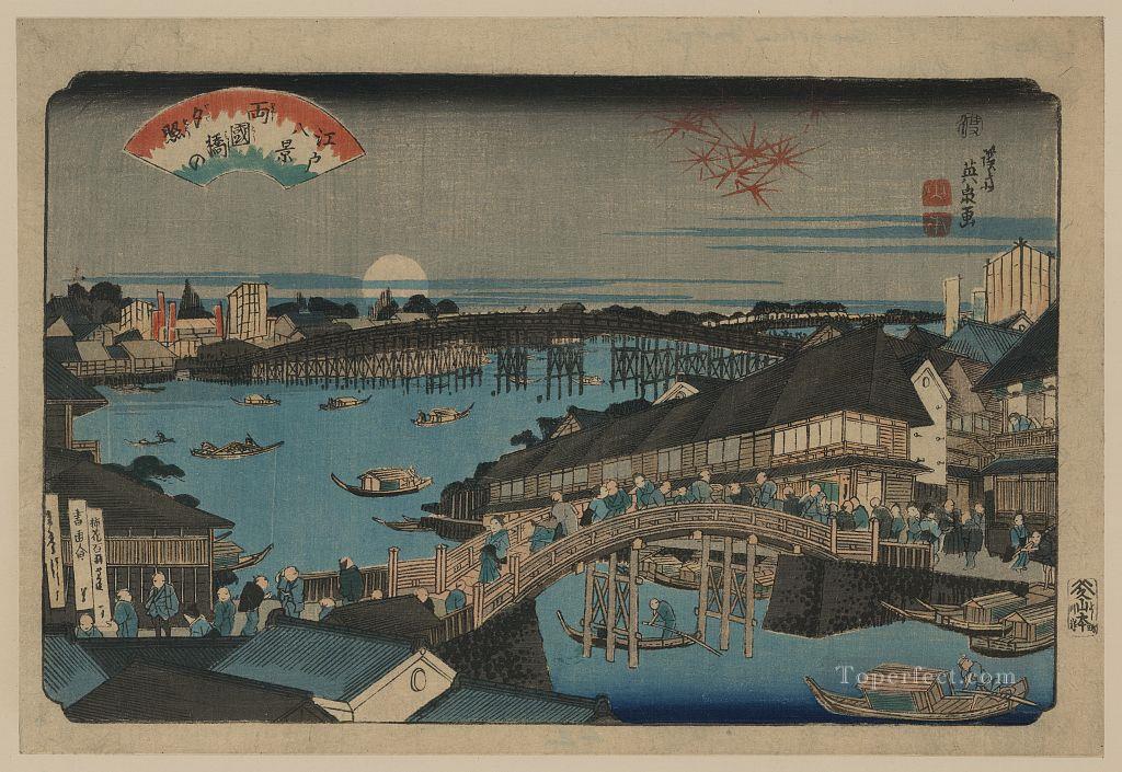 両国橋の夕焼け 1848年 渓斎英泉浮世絵油絵